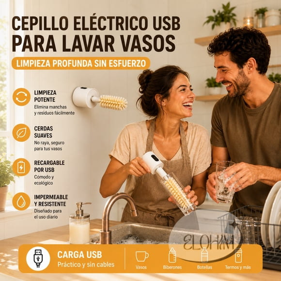 Cepillo Para Lavar Vasos Usb Con 2 Tamaños De Cepillo