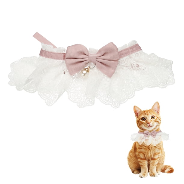 Uxcell Collar de Encaje para Gatos con Lazo, Bandana con Volantes de Encaje Ajustable y Desprendible Rosa M Adecuado para Gatitos y Cachorros Pequeños