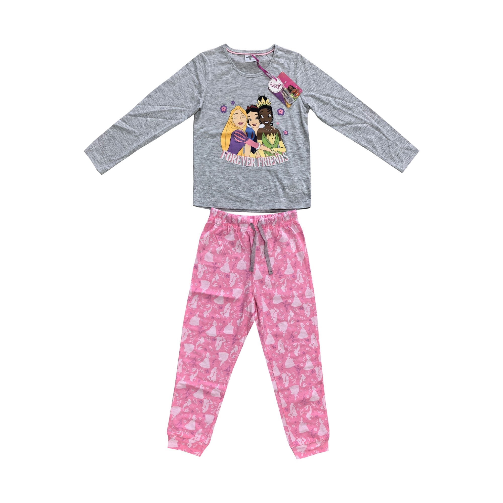 Disney Princesas - Pijama Niña Princesas Gris Y Rosa Talla 8