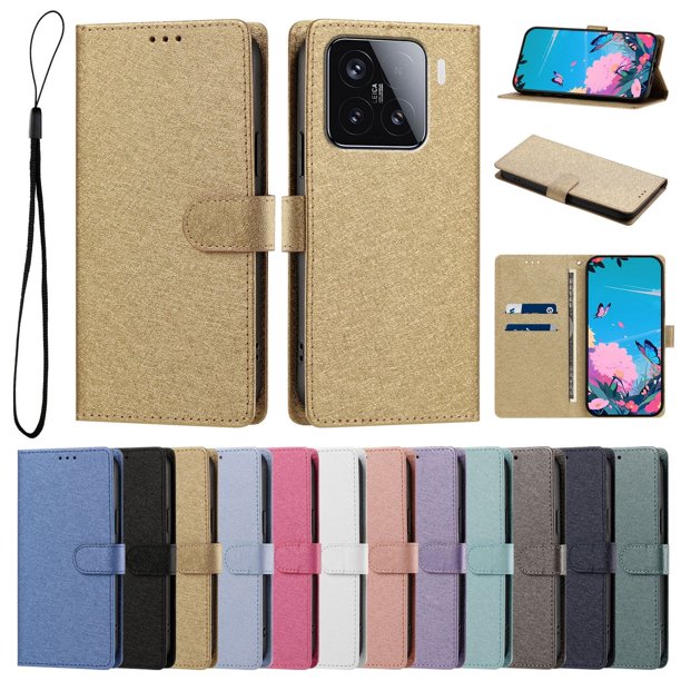 Cartera para Xiaomi 15 con Soporte y Correa, Dorado