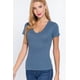 thumbnail image 2 of Saronite Camiseta Básica de Algodón Acanalado de Manga Corta con Cuello en V, Color Azul Acero (para Mujer), 2 of 4