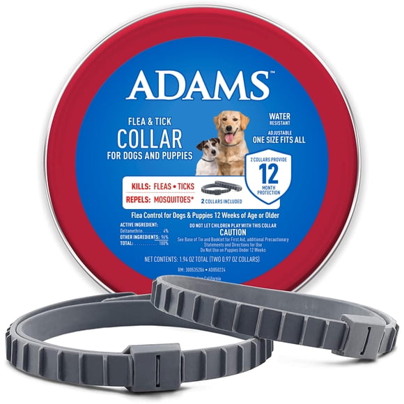 Collar antipulgas y garrapatas para perros y cachorros Adams, paquete de 2, 12 meses
