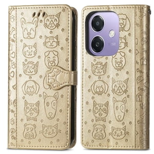 Funda Cartera Foxdock Para Oppo A40 4G , Flip Pu Con Relieve De Gatos Y Perros, Tarjetero Y Soporte