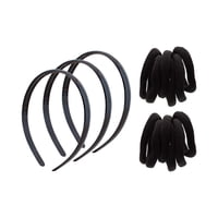 Genérico - Set De 3 Cintillo Liso + 12 Colets Para El Pelo - Negro
