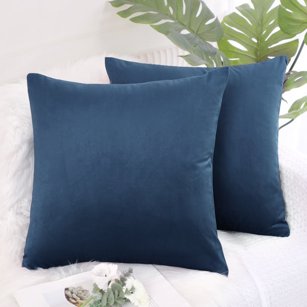 PiccoCasa Fundas de Cojín Decorativas Euro de 18"x18" Juego de 2, Azul Marino