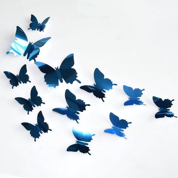 12Pcs Children 3D Butterfly Mirror Wall Sticker Decal Wall Art Removable Wedding Christmas Decoration Sticker For Kids Room Bedroom Decor Living Room