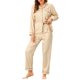 thumbnail image 2 of INSPIRE CHIC Conjunto de Pijama de Satén a Rayas para Mujer, Manga Larga, Botones, Cuello con Muesca, Conjunto de Descanso con Cintura Elástica S Champán, 2 of 6