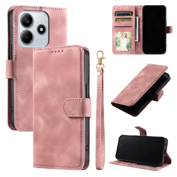 Funda Cartera para Xiaomi POCO M7 Pro 5G Tapa con Ranuras, Soporte y Correa Rosa