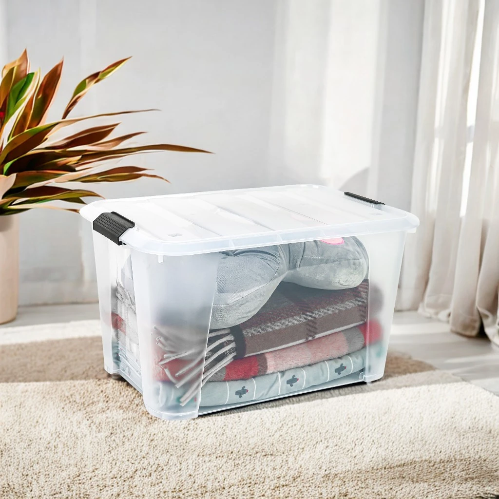 Recilock - Caja Plastica Transparente 52 Lts C/Ruedas Mod Tg51122B