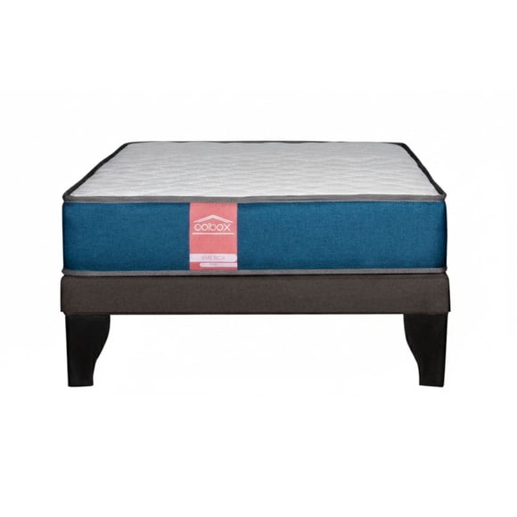 Cama 1.5 Plazas Europea Slim America Azul Tela Chocolate 105x190x50 Cm Resorte Bonell Dual Side