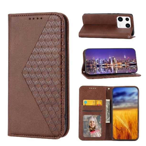 Funda Flip FOXDOCK para Xiaomi 13 , Estilo Billetera con Diseño Rombo, Correa de Mano y Soporte, Uso Diario