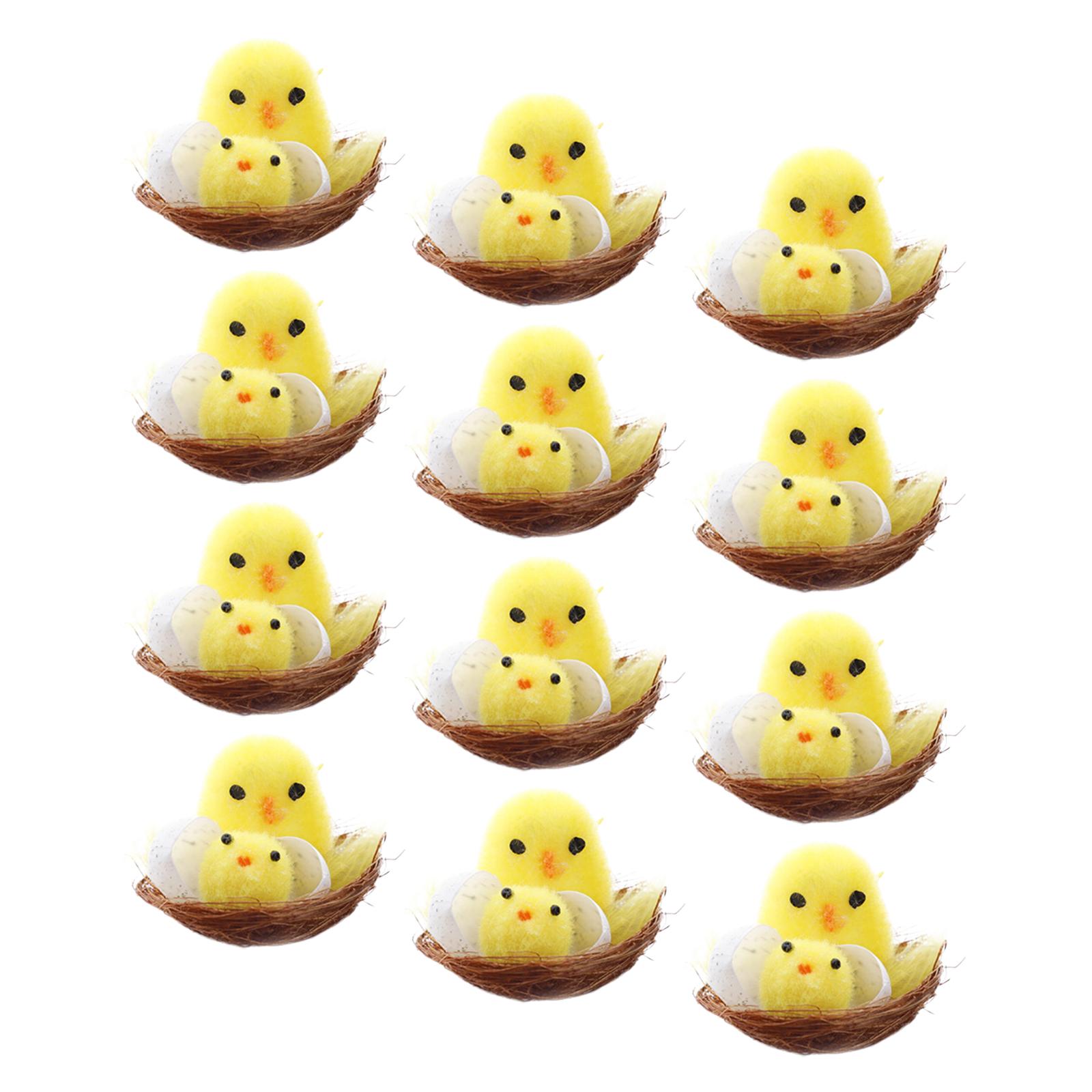 Bothyi - 12 Uds. Estatua De Nido De Huevos De Pollitos De Pollo De Pascua Para Decoraciones De Animales