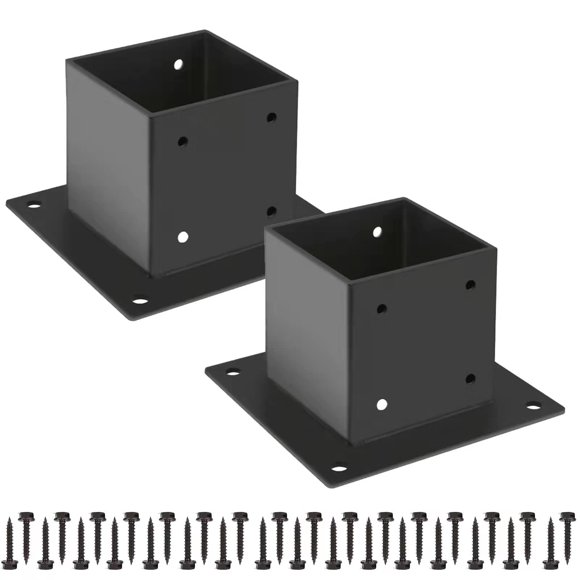 Post Base Grehitk 4 x 4 x 2 unidades, anclaje de acero grueso para vallas, color negro