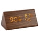 thumbnail image 1 of Reloj de madera triangular con control de voz creativo, pantalla digital, alarma de temperatura y humedad., 1 of 5