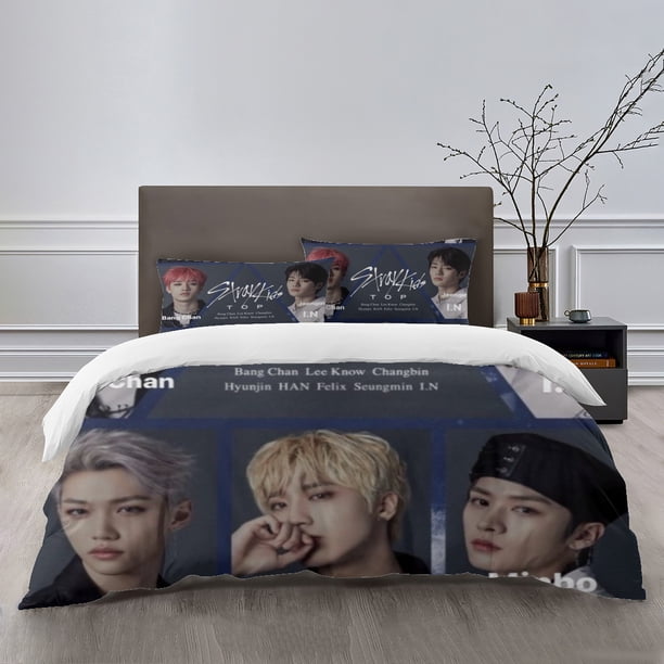 Stray Kids Bedding Sets Bed Cartoon Duvet Cover Lightweight 3 Piece Bet Sets for Kids Boys Girls