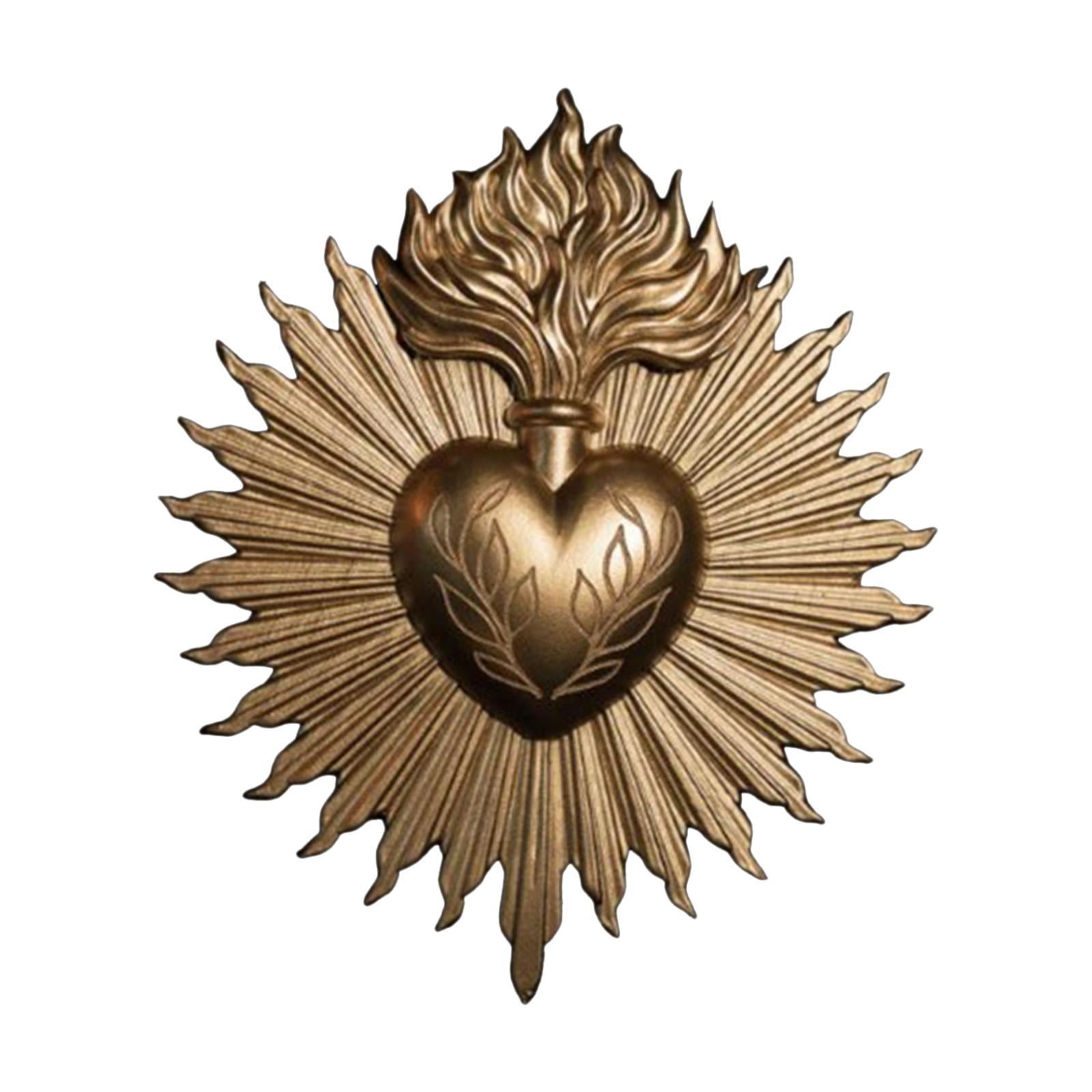 Magideal - Placa De Pared De Sagrados Corazones, Adorno Sacramental, Estatua Gótica Artística Para Colgar En La Pared, Escultura Para La Entrada Del Porche Del H Dorado