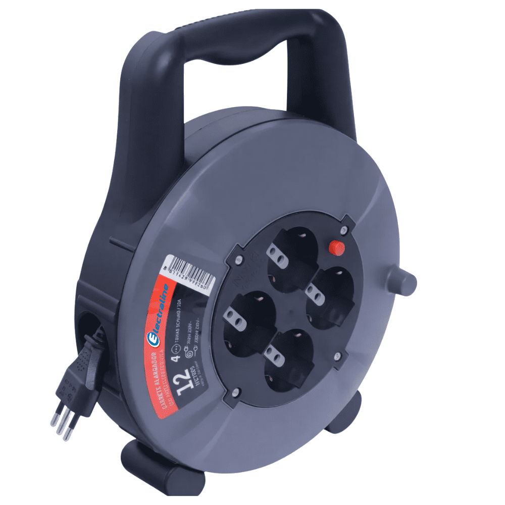 Carrete Alargador 4 Tomas 12m Electraline Negro