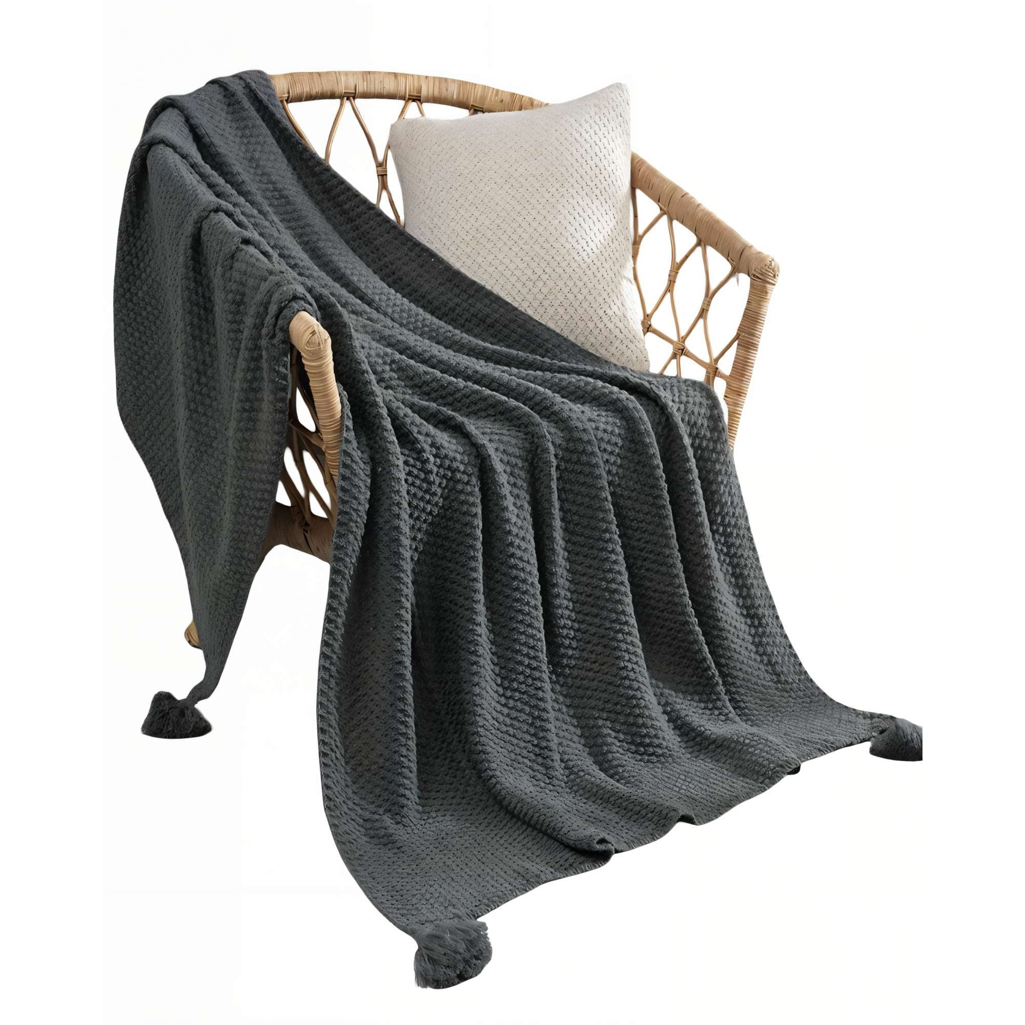 Genérico - Manta Decorativa De Sofá Con Flecos De Soga 130cmx180cm Color Gris