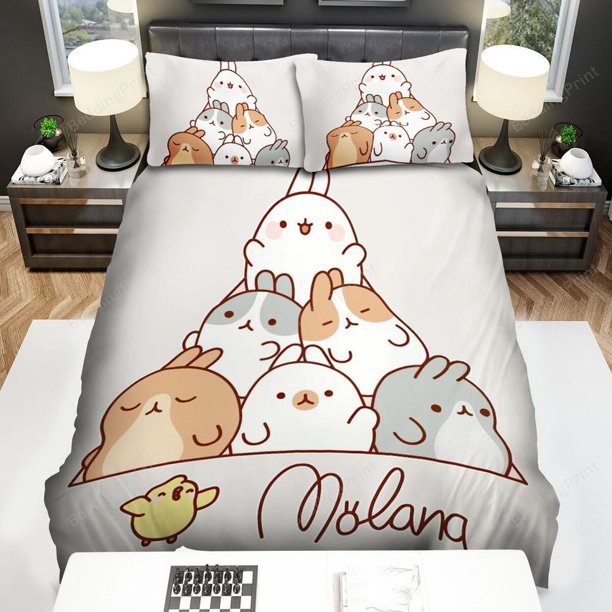 Molang Main Characters Quilt Duvet Cover Set Bed Linen Doona Cover Super 3-Piece Bedding Set