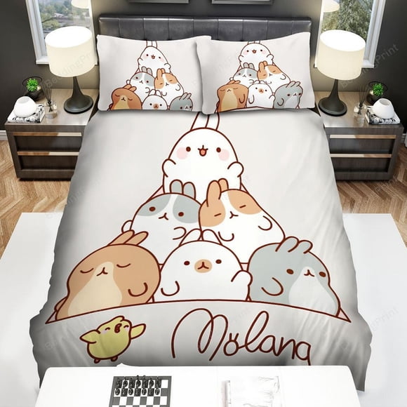 Molang Main Characters Quilt Duvet Cover Set Bed Linen Doona Cover Super 3-Piece Bedding Set