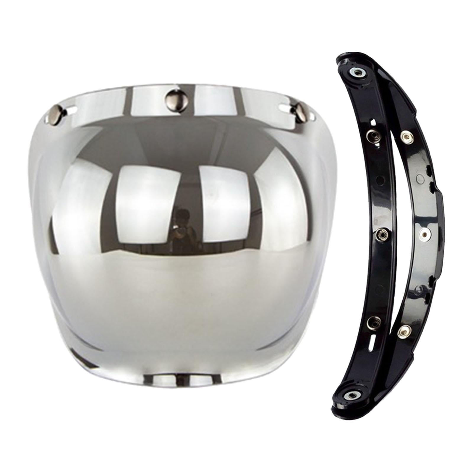 Magideal - Bubble 3 Snap , Para Cascos De Motocicleta Abiertos Parabrisas Universal Solar Duradero Parabrisas Visor De Lente De Casco De , Plata