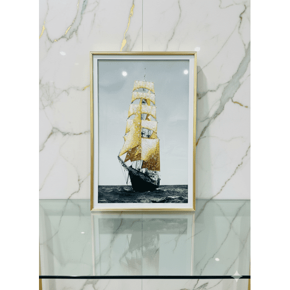Cuadro Velero Dorado con Cristales Moderno 40x60cm