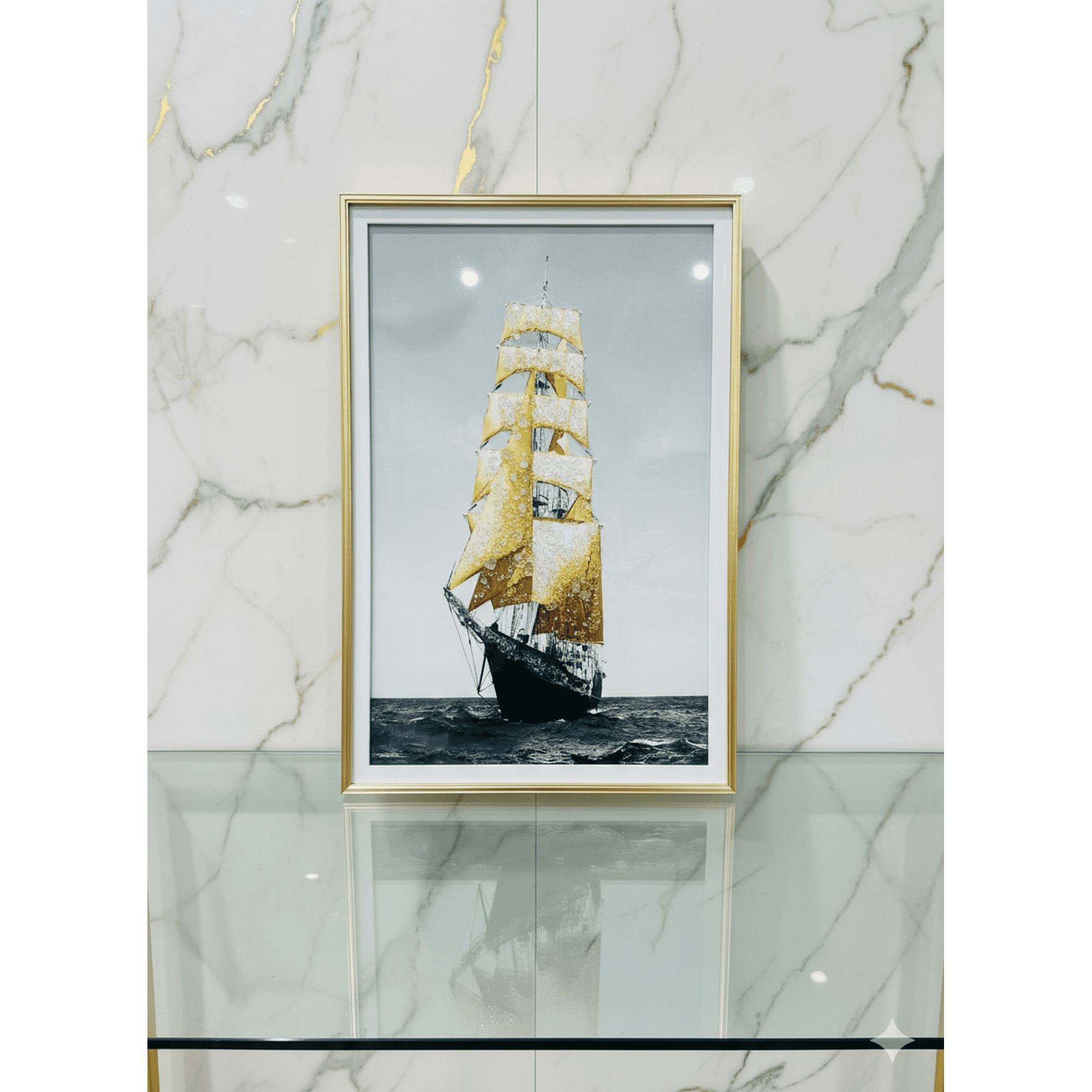 Decostilo - Cuadro Velero Dorado Con Cristales Moderno 40x60cm