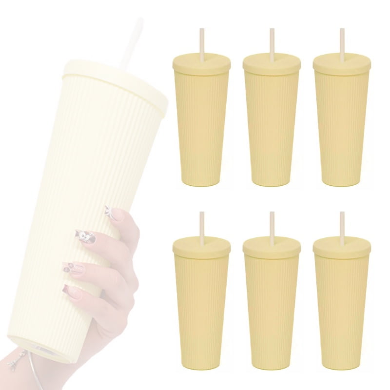 Wakeshome - Pack De 6 Vasos Verde Plastico Tipo Starbucks Con Bombilla Y Tapa