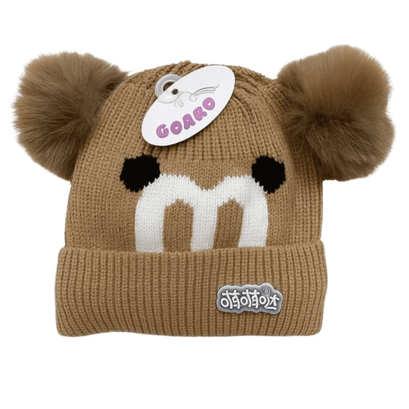 GORRO DE LANA INFANTIL DISEÑO CERDITO CON CHIPORRO Y POMPONES BEBE UNISEX