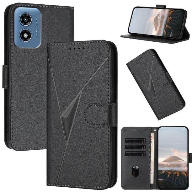 Funda Cartera Fibra de Carbono para Motorola MOTO G Play 4G 2024 con Soporte y Cierre Magnético Negro