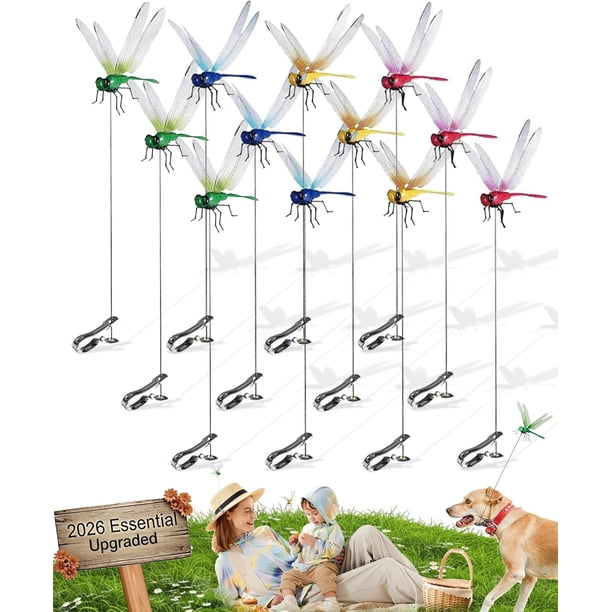 12 clips libélula mantener insectos alejados impermeable realista falso jardín sombrero