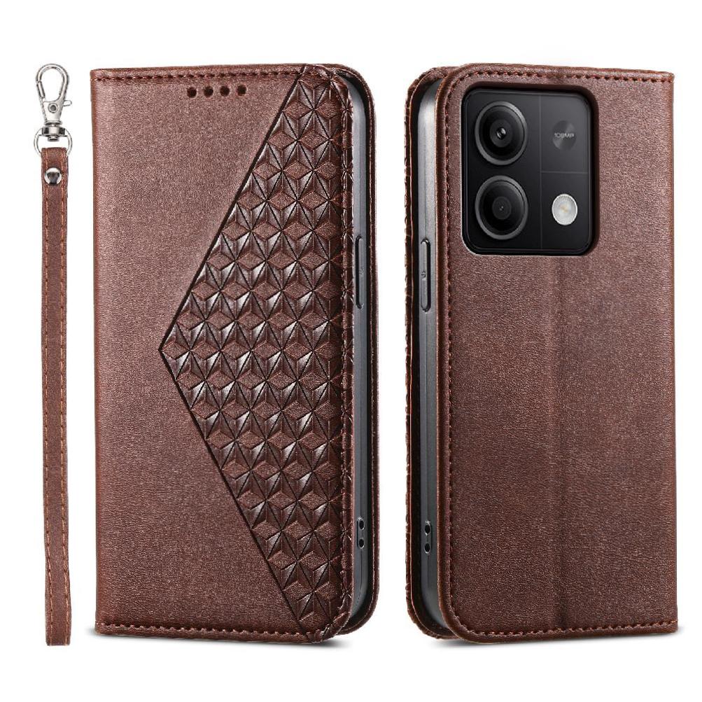 Funda Flip Foxdock Para Xiaomi Redmi Note 13 5G , Estilo Billetera Con Diseño Rombo, Correa De Mano Y Soporte, Uso Diario