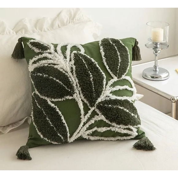 Cojín Boho 45 Cm X 45 Cm Hojas Verde
