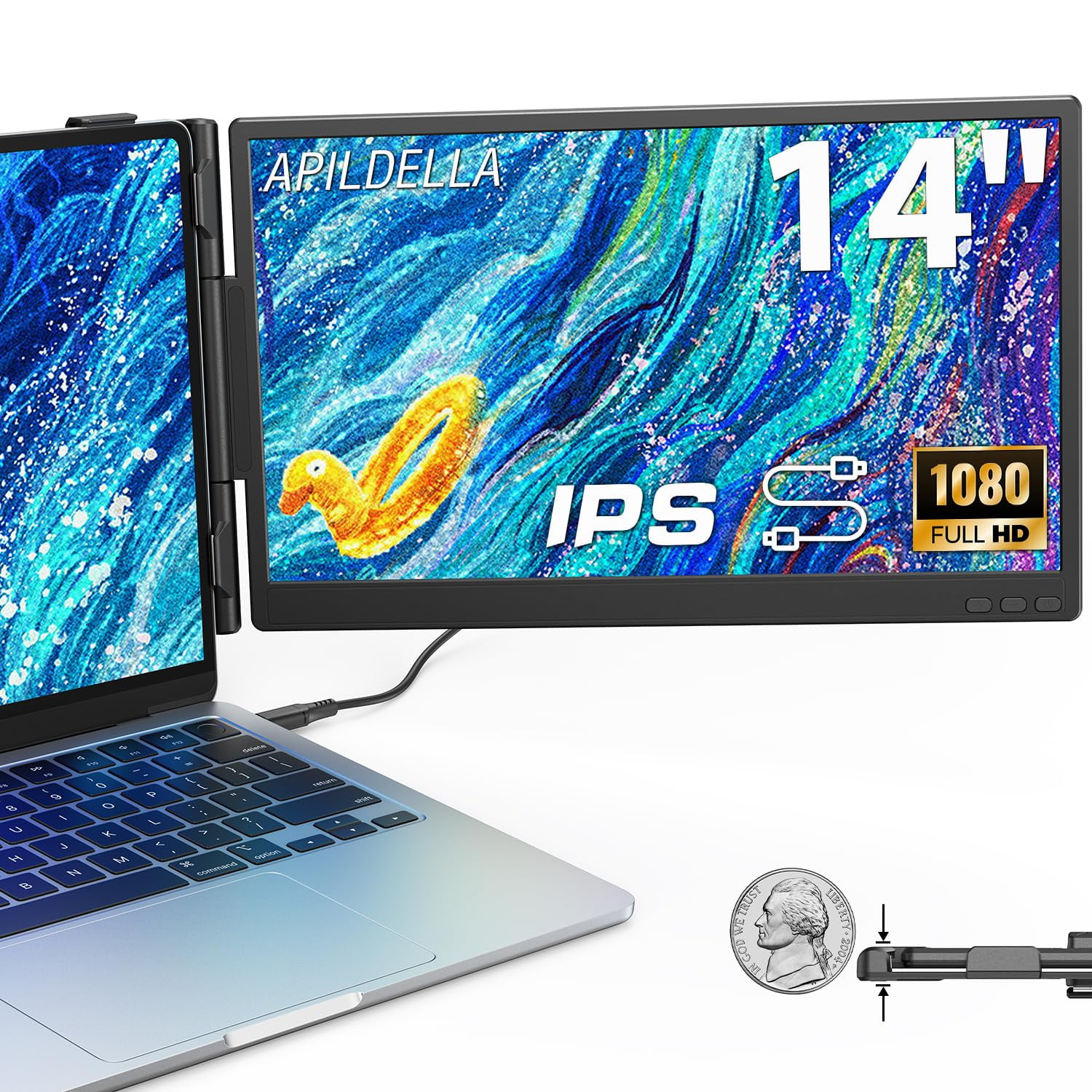 Extensor De Pantalla Para Laptop Apildella Monitor Portátil Fhd De 14
