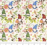 Singer - Tela Con Estampado De Cantantes, 100% Algodón, Gnomos Primaverales, Color Blanco