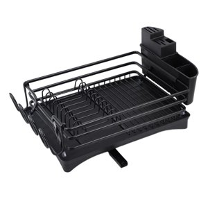 Magideal - Estante Para Platos De Cocina, Bandeja Escurridora Con Escurridor De Fregadero, Estante Para Platos Que Ahorra Espacio, Soporte De Secado, Para Encime , Negro