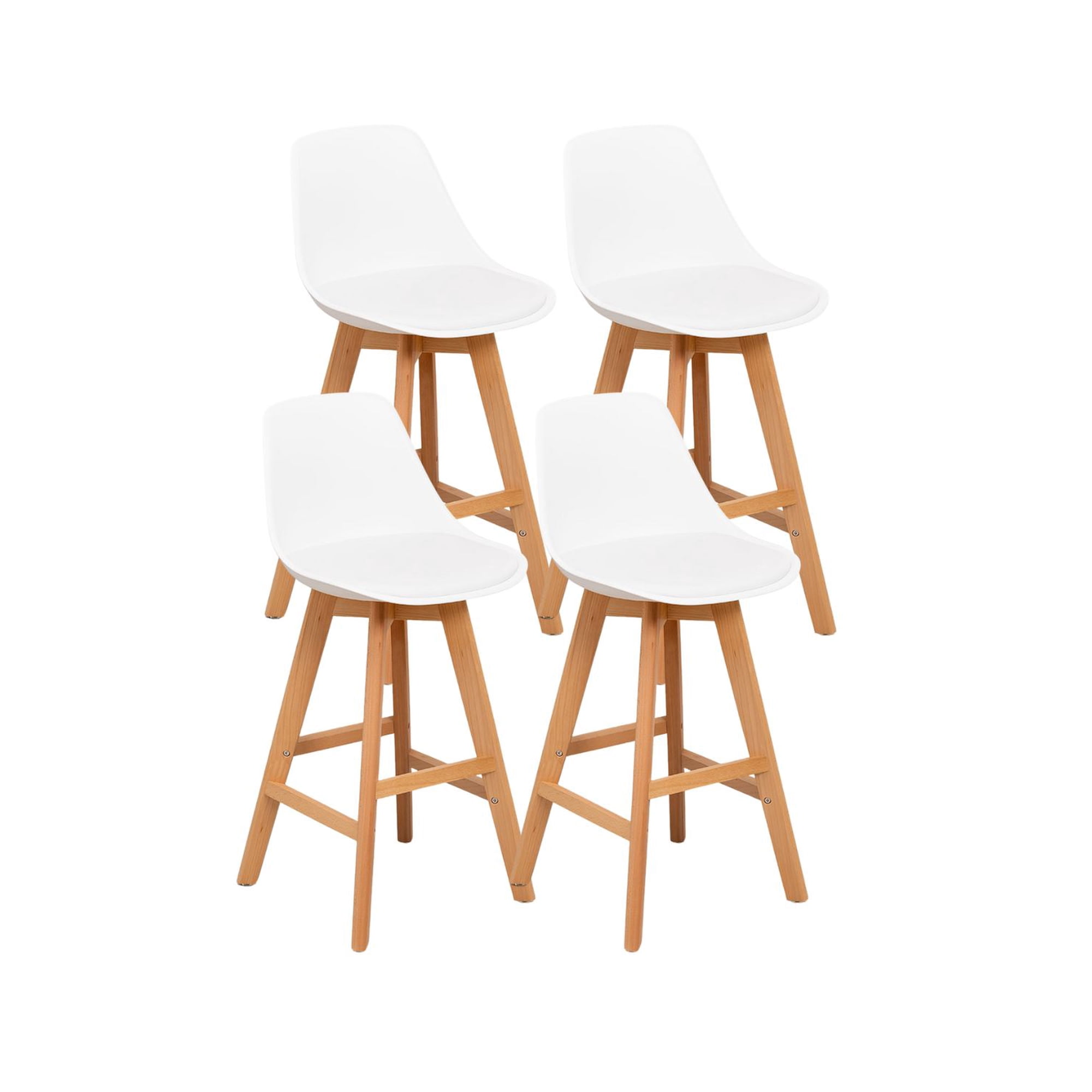 Habita2 Chile - Pack 4 Taburetes O Pisos Terry Base Madera 61 Cm Blanco