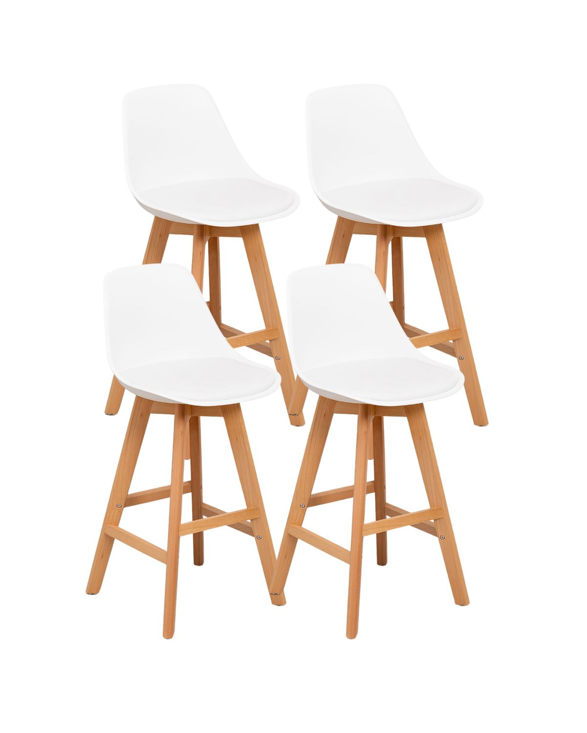 Habita2 Chile - Pack 4 Taburetes O Pisos Terry Base Madera 61 Cm Blanco