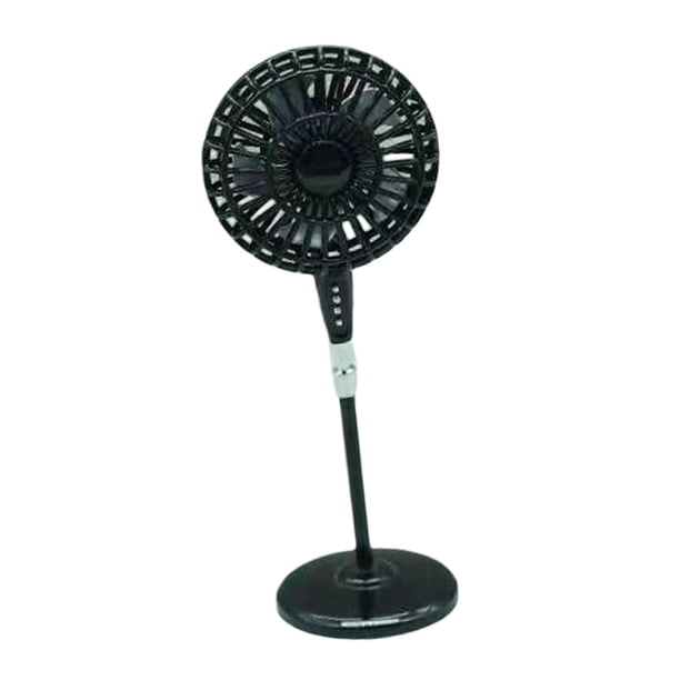 Ventilador de Pedestal de piso de cobre de aleación, modelo de muebles en miniatura: 12 juguetes de decoración de casa de muñecas, escena de simulació , Negro