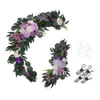 Magideal - 2X Flor Swag Decoración Boda Señal De Bienvenida, Guirnaldas Guirnaldas Guirnalda Para Puerta Frontal Decoración De Pared Fiesta Recepción Violeta