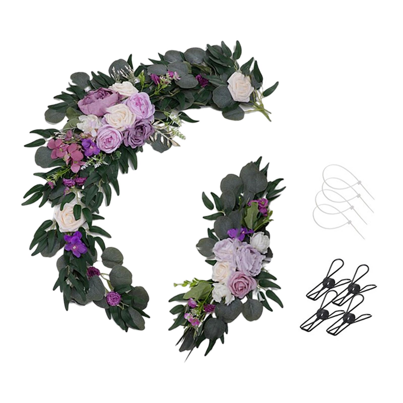 Magideal - 2X Flor Swag Decoración Boda Señal De Bienvenida, Guirnaldas Guirnaldas Guirnalda Para Puerta Frontal Decoración De Pared Fiesta Recepción Violeta