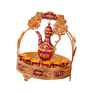 Magideal - Juego De Cafetera Turca De Estilo Vintage, Juego De Servicio De Té, Juego De Tazas De Café Turco, Juego De Servicio De Artesanía Para Decoración De Do Rojo Oscuro