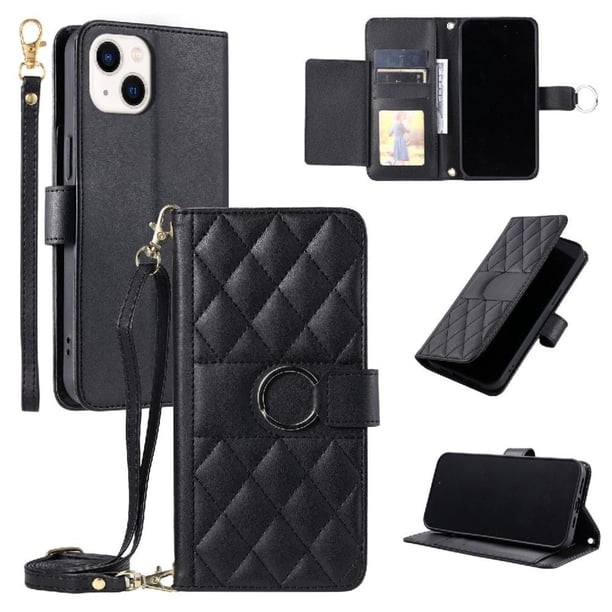 Funda tipo billetera FOXDOCK para iPhone 14 Plus – Tapa abatible con correa para mujer