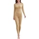thumbnail image 1 of INSPIRE CHIC Conjunto de ropa interior térmica sin costuras para mujeres con sujetador incorporado, cuello redondo, ajuste ceñido, capa base L Beige, 1 of 5