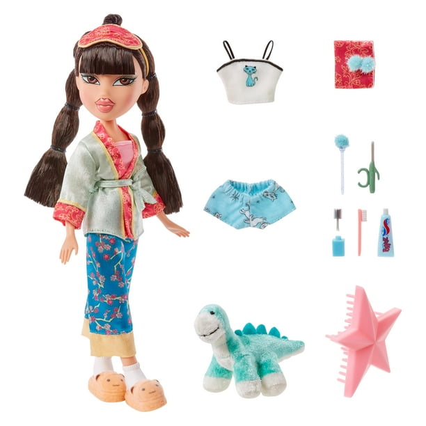 Muñeca de moda Bratz Slumber Party Jade con pijamas y peluche