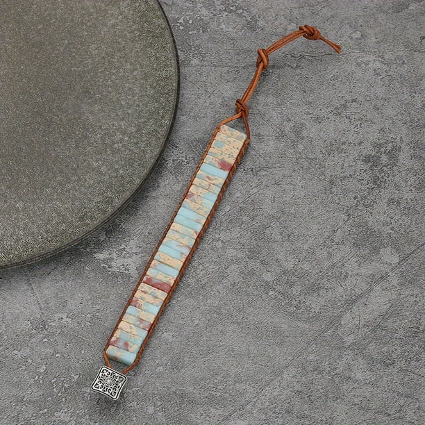 1pc Bohemian Trendy Rectangular Cylindrical Colorful Woven Stone Bracelet For Men Artificial Jewelry