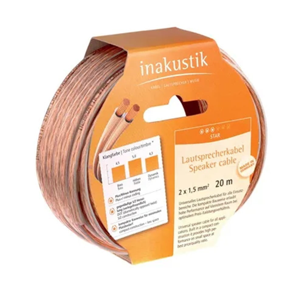 Cable De Parlante Star 2x1,5 Mm Inakustik Rollo 20 Mt