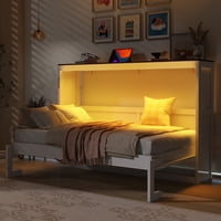 M&Ms - Twin Size Murphy Bed With Led Light,Can Be Folded Into A Cabinet,Hidden Wall Bed Cabinet,White+Brown