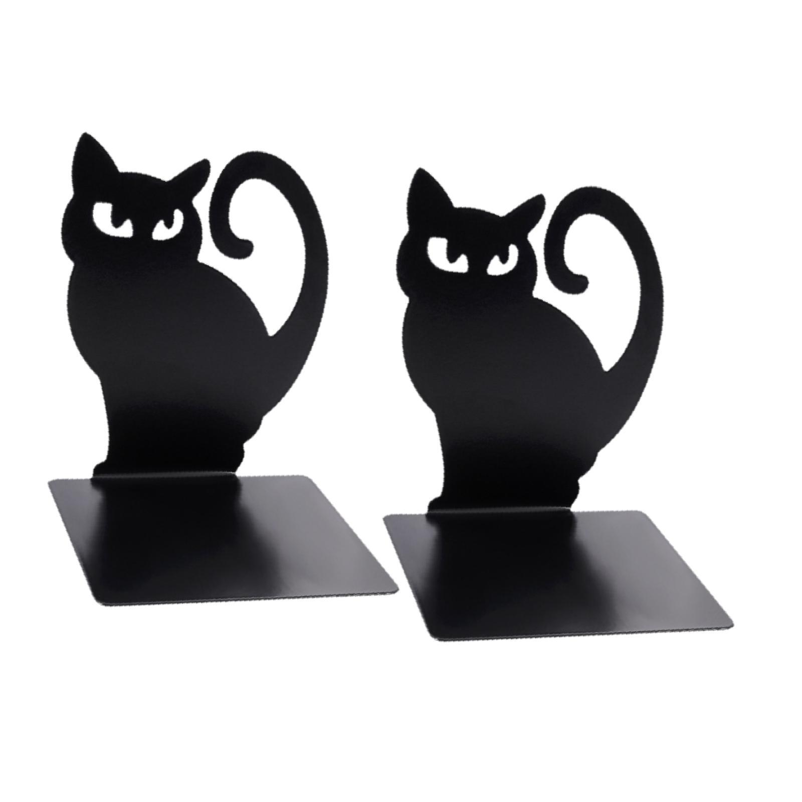 Magideal - Sujetalibros De Gato De 2 Piezas, Tapón De Libro, Soporte De Dibujos Animados Antideslizante De Metal, Soportes De Libros Para Estantes, Decoración De Estilo A