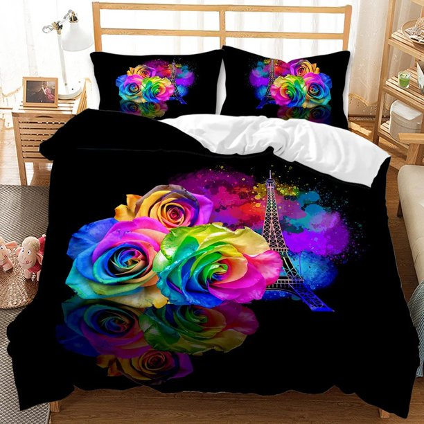 x325 Bed SheetsRed Rose Romantic Duvet Cover Couple Floral Valentine's Day Gift ed Duvet Cover Set Twin Size Comforter Set 3-Piece Bedding Set (1 Duvet Cover + 2 Pillow Shams) nj325